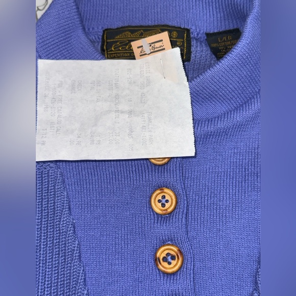 vintage L.L.Bean blue knit long-sleeve Henley sweater NWT And Receipt 1988 - Picture 8 of 12